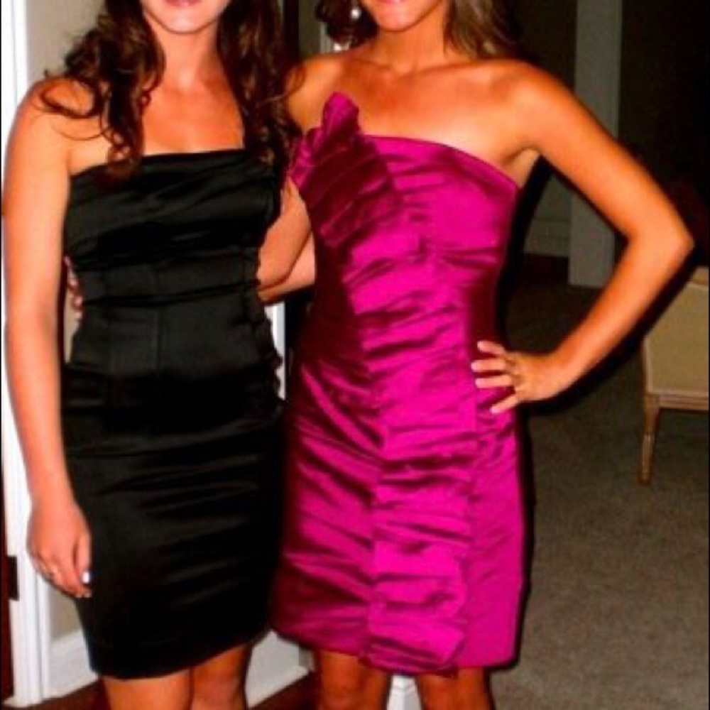 Formal Satin Strapless Dress in Magenta/Pink